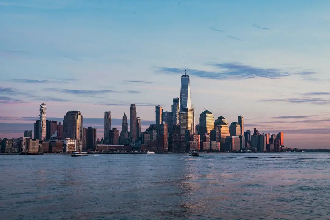 The Manhattan skyline across the Hudson River at dusk