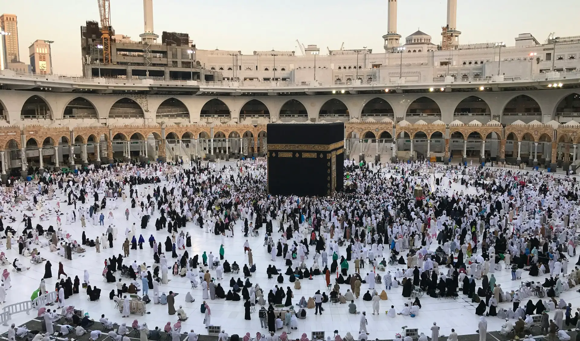 Pilgrims circling the Kaaba inside Masjid al-Haram