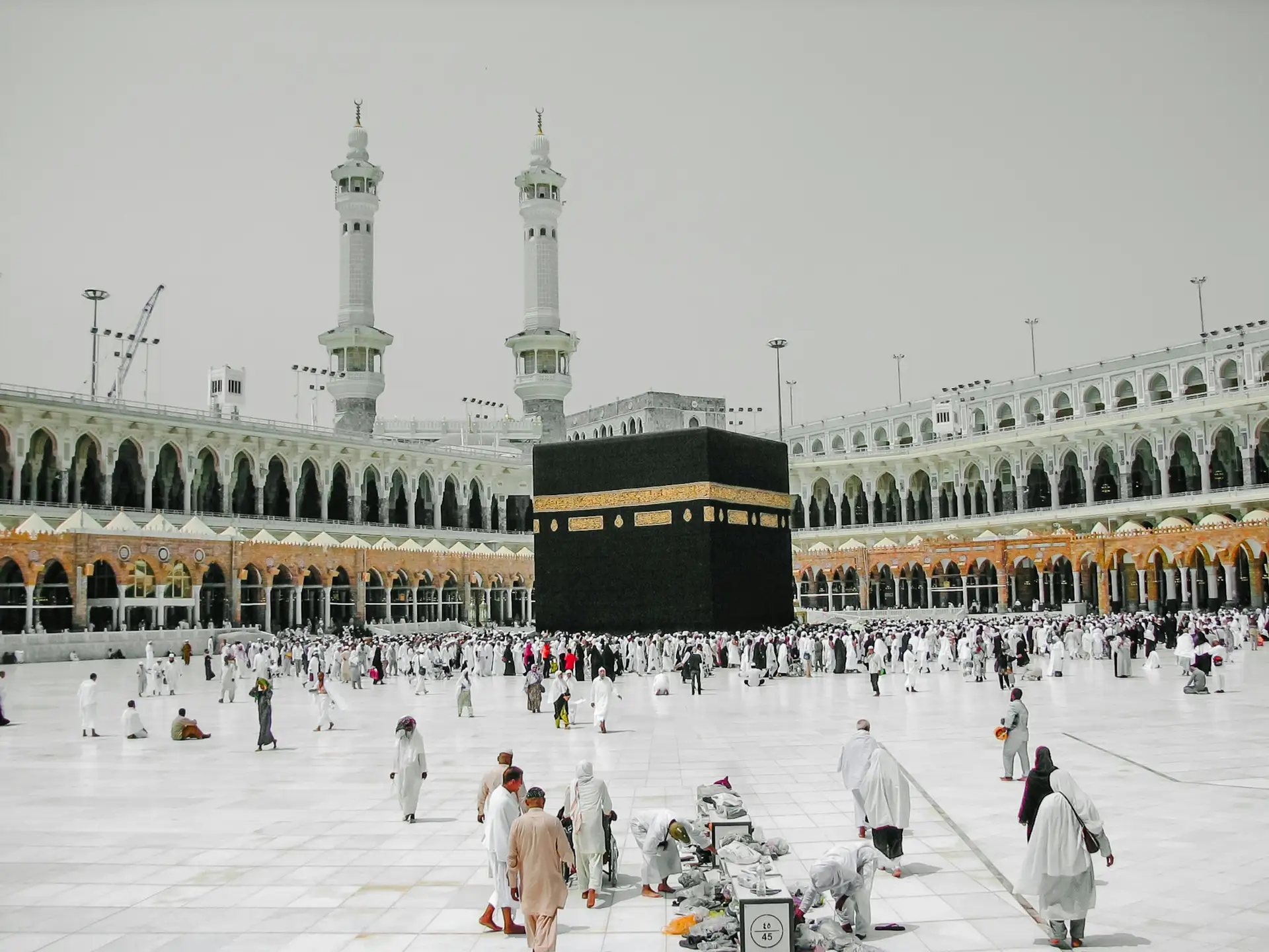 The Kaaba and the marble courtyard on a soft winter day