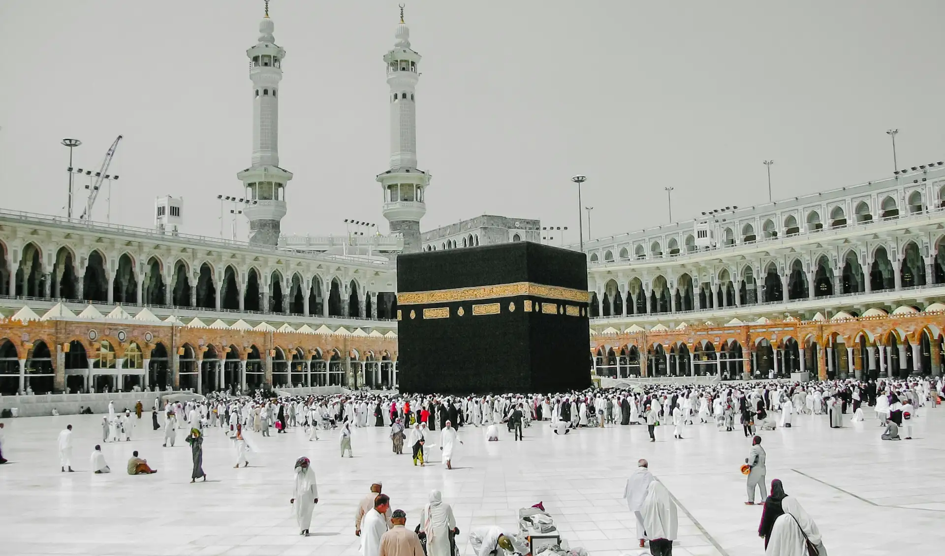 The Kaaba and the marble courtyard on a soft winter day
